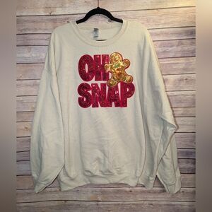 Gildan Christmas Sweatshirt with Red and Gold Sequins OH SNAP Gingerbread